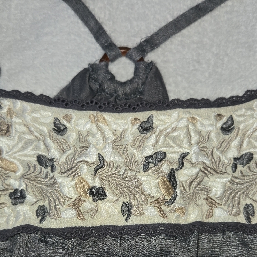 Papaya M/L Y2K Gray Balloon Cami Babydoll Embroidery Spaghetti Strap Wooden Ring - Picture 11 of 13
